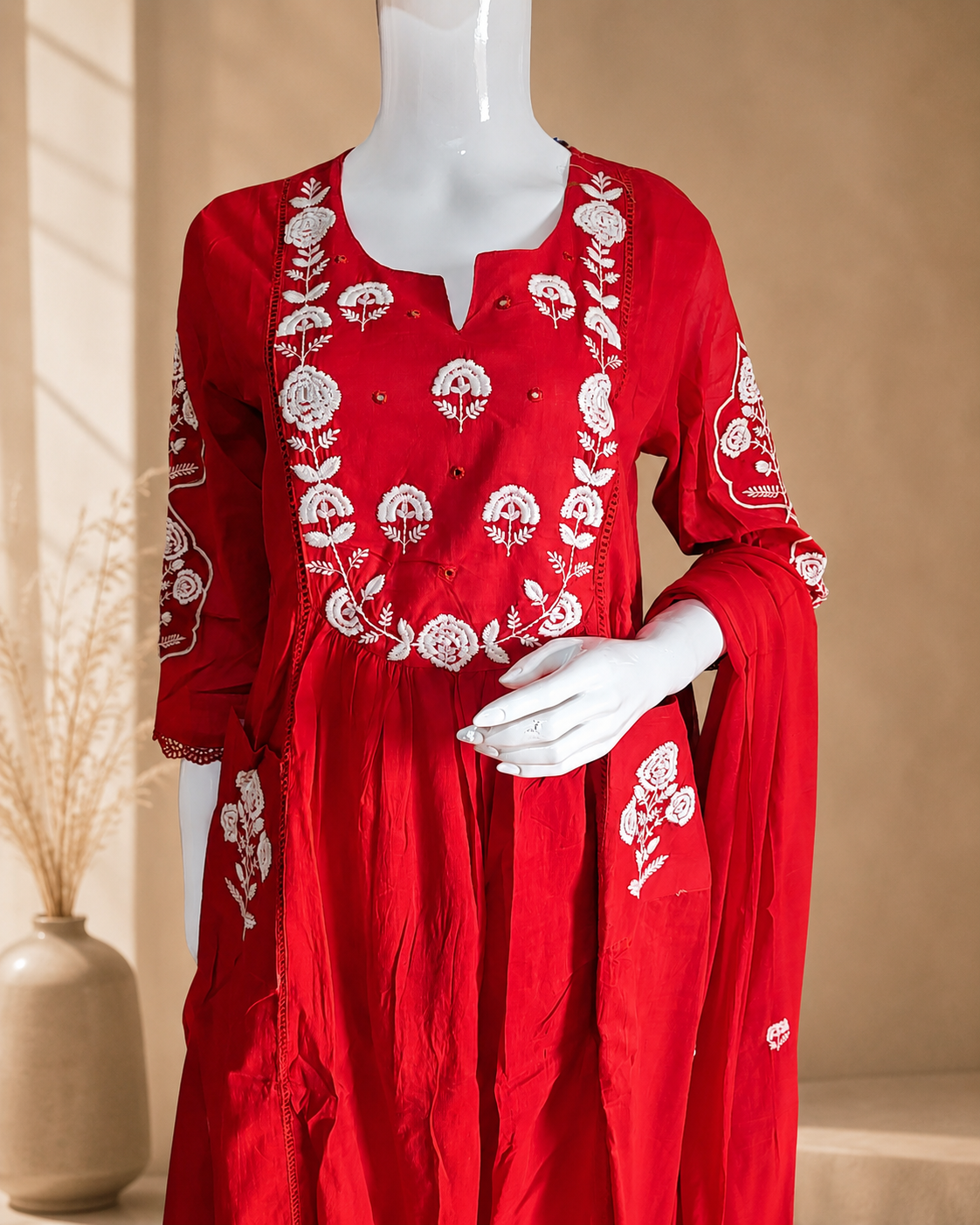 MulCotton Rust Orange with Embroidery 3 piece Suite