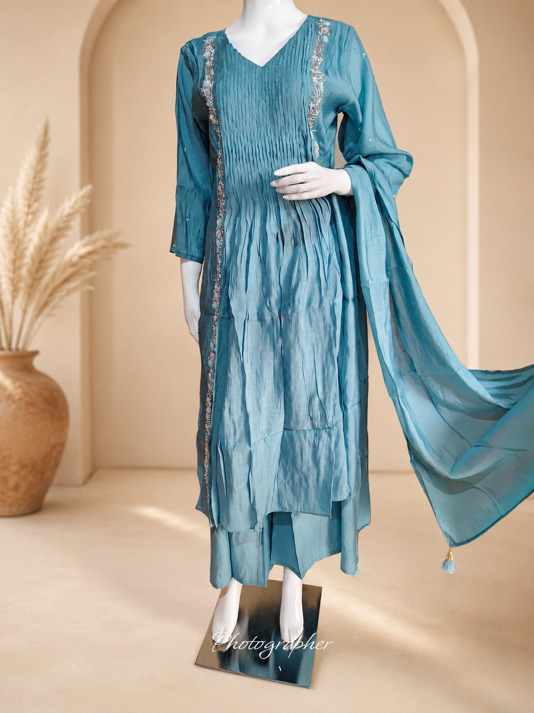 MulCotton IceBlue with Sequence Work 3 piece Suite