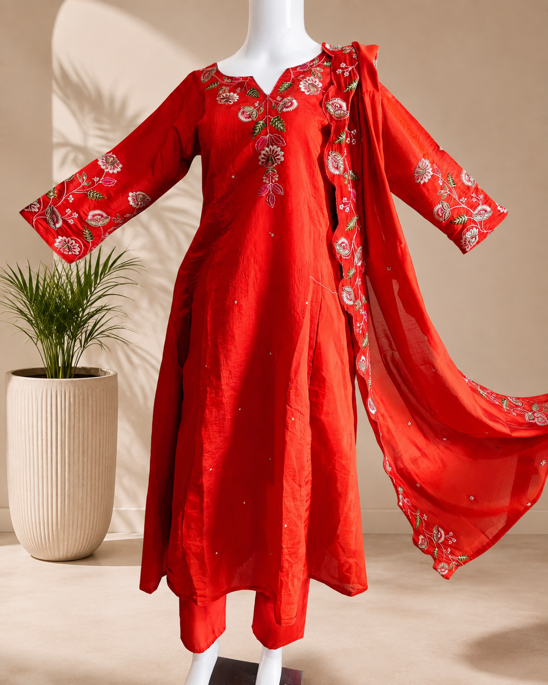 MulCotton Orange with Embroidery 3 piece Suite