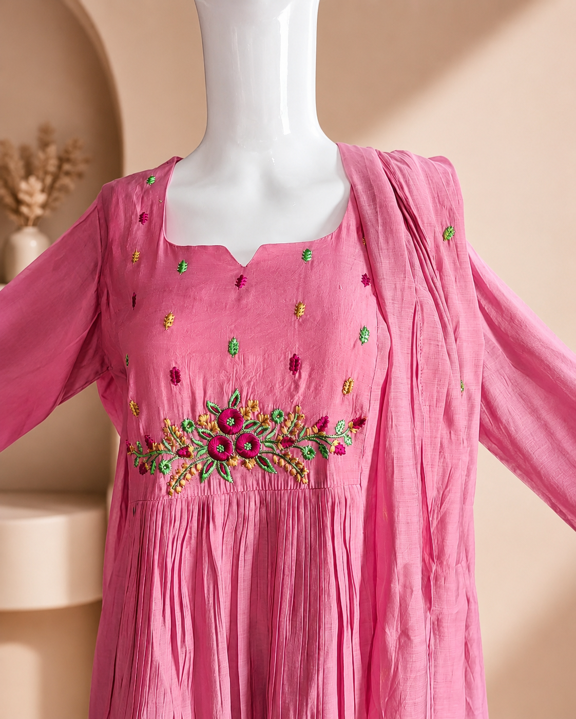 MulCotton Pink with Embroidery 3 piece Suite