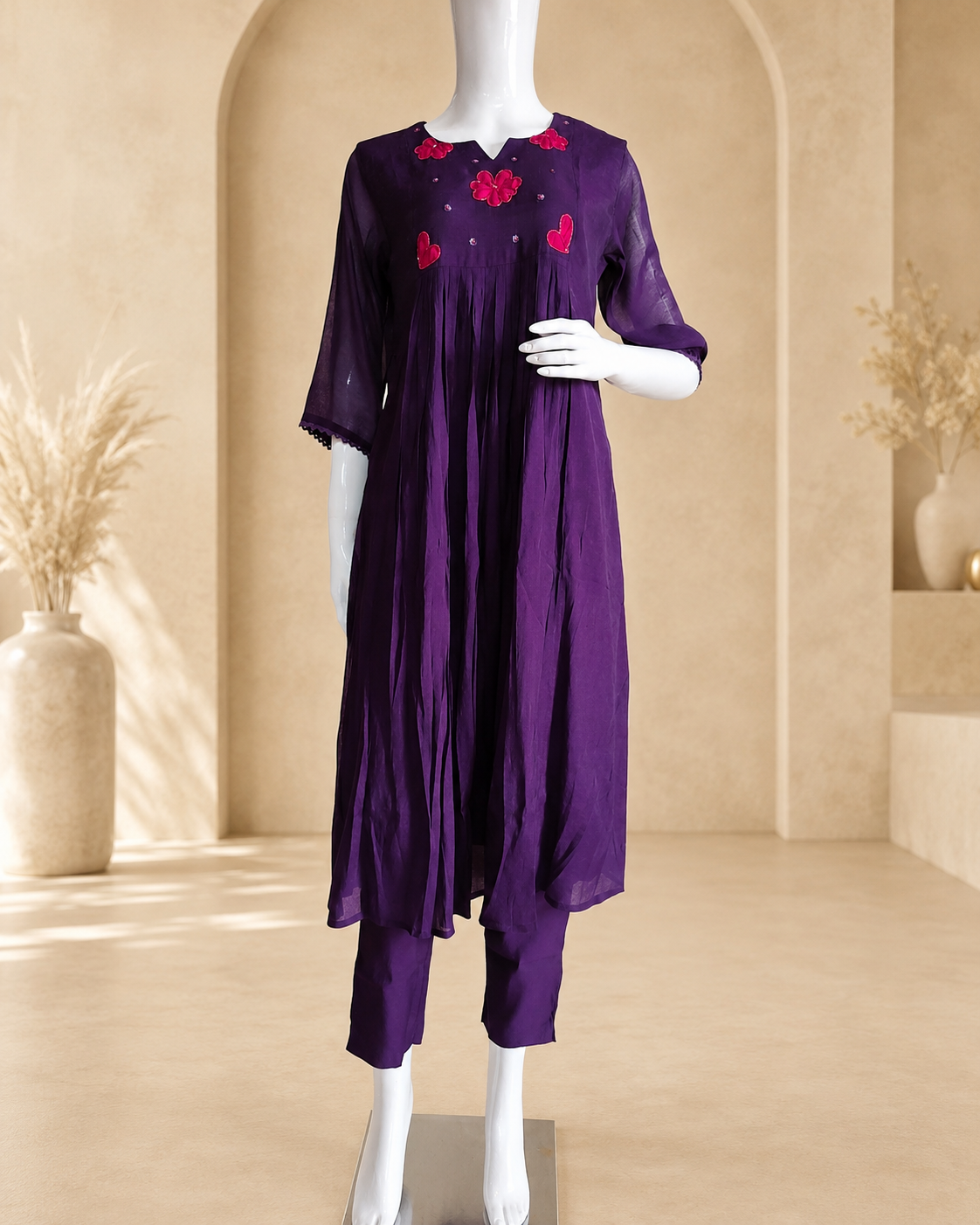 MulCotton Purple with Patch work 2 piece Suite