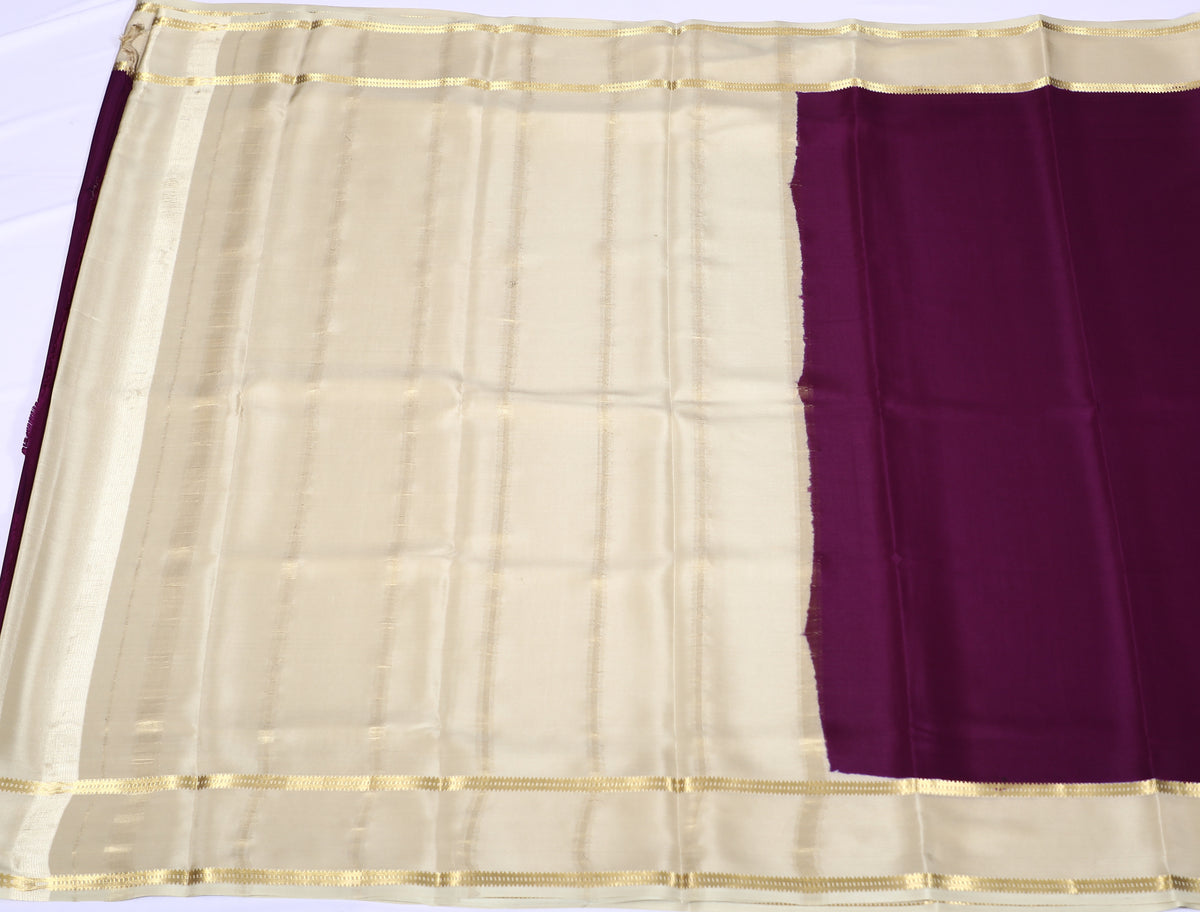 Purple with Cream Veda Btx Cont Pure Crepe Silk Saree