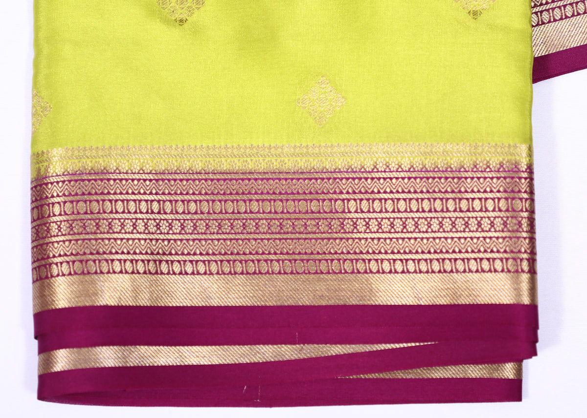 Parrot Green with Wine Lakshmi B/b Cont Pure Crepe Silk Saree