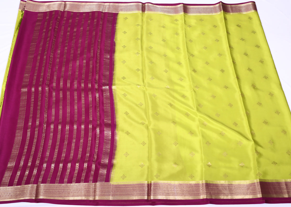 Parrot Green with Wine Lakshmi B/b Cont Pure Crepe Silk Saree