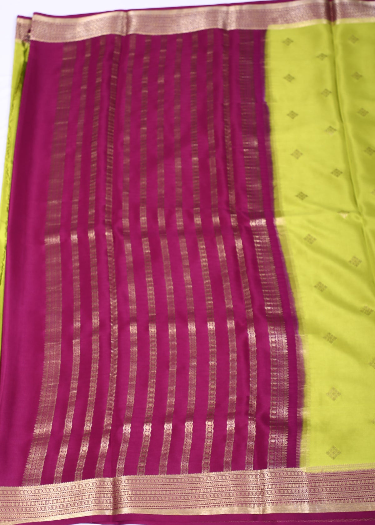 Parrot Green with Wine Lakshmi B/b Cont Pure Crepe Silk Saree