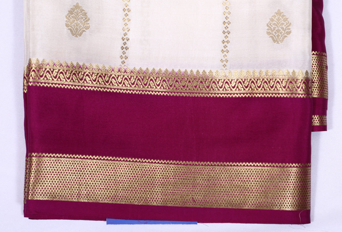 Cream with Maroon Rathna Btx Checks Butta Cont Pure Crepe Silk Saree