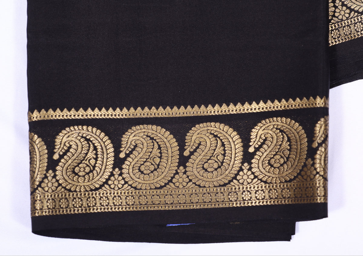 Black Gowry Mango Self Pure Crepe Silk Saree