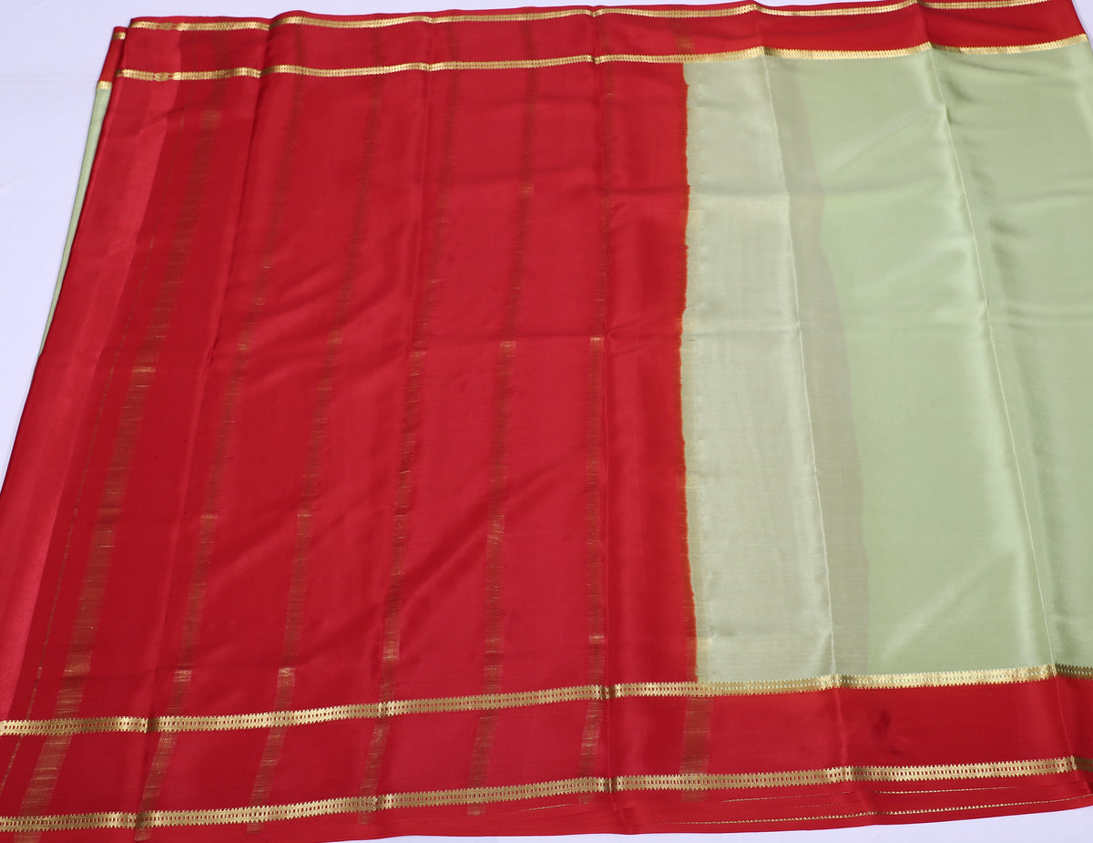 Green with Orange Veda Btx Cont Pure Crepe Silk Saree