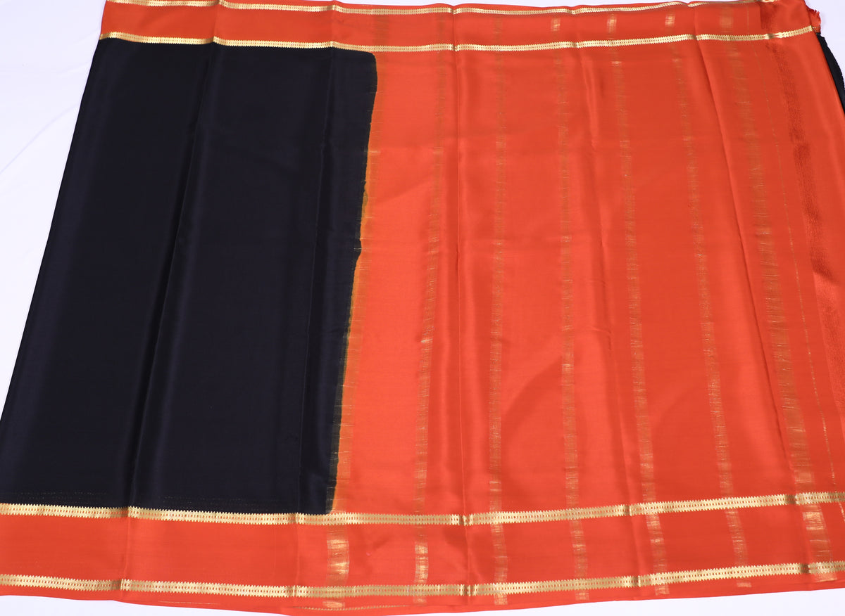 Black with Orange Veda Btx Cont Pure Crepe Silk Saree
