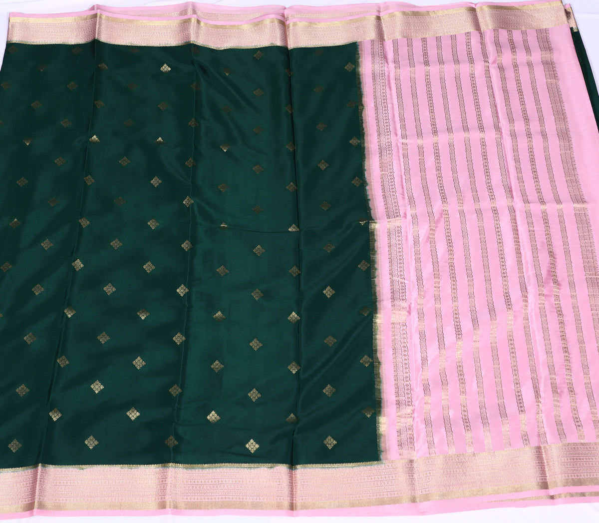 Bottle Green with Pink Lakshmi B/b Cont Pure Crepe Silk Saree
