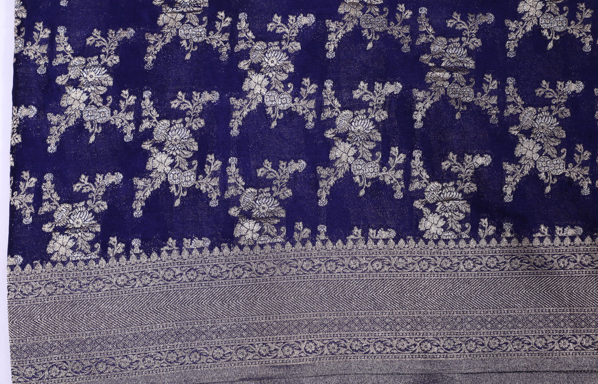 Purple with Silver Zari Banarasi Crape