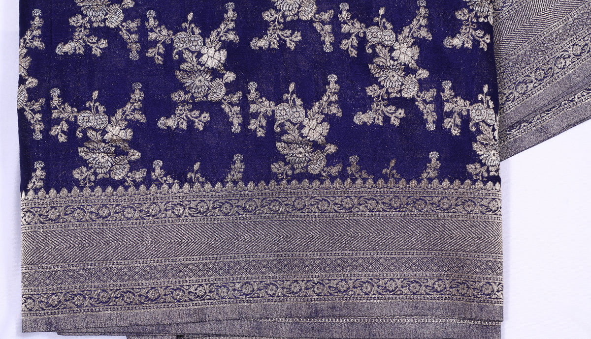 Purple with Silver Zari Banarasi Crape