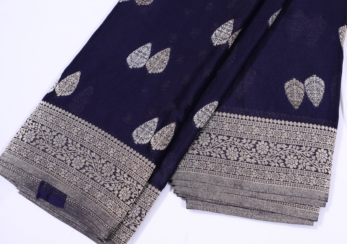 Navy Blue Banarasi Crape