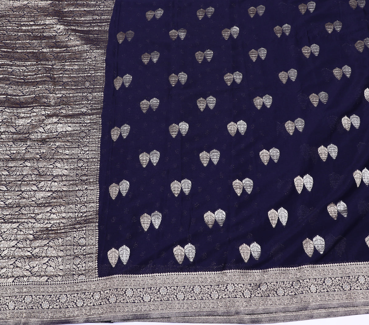 Navy Blue Banarasi Crape