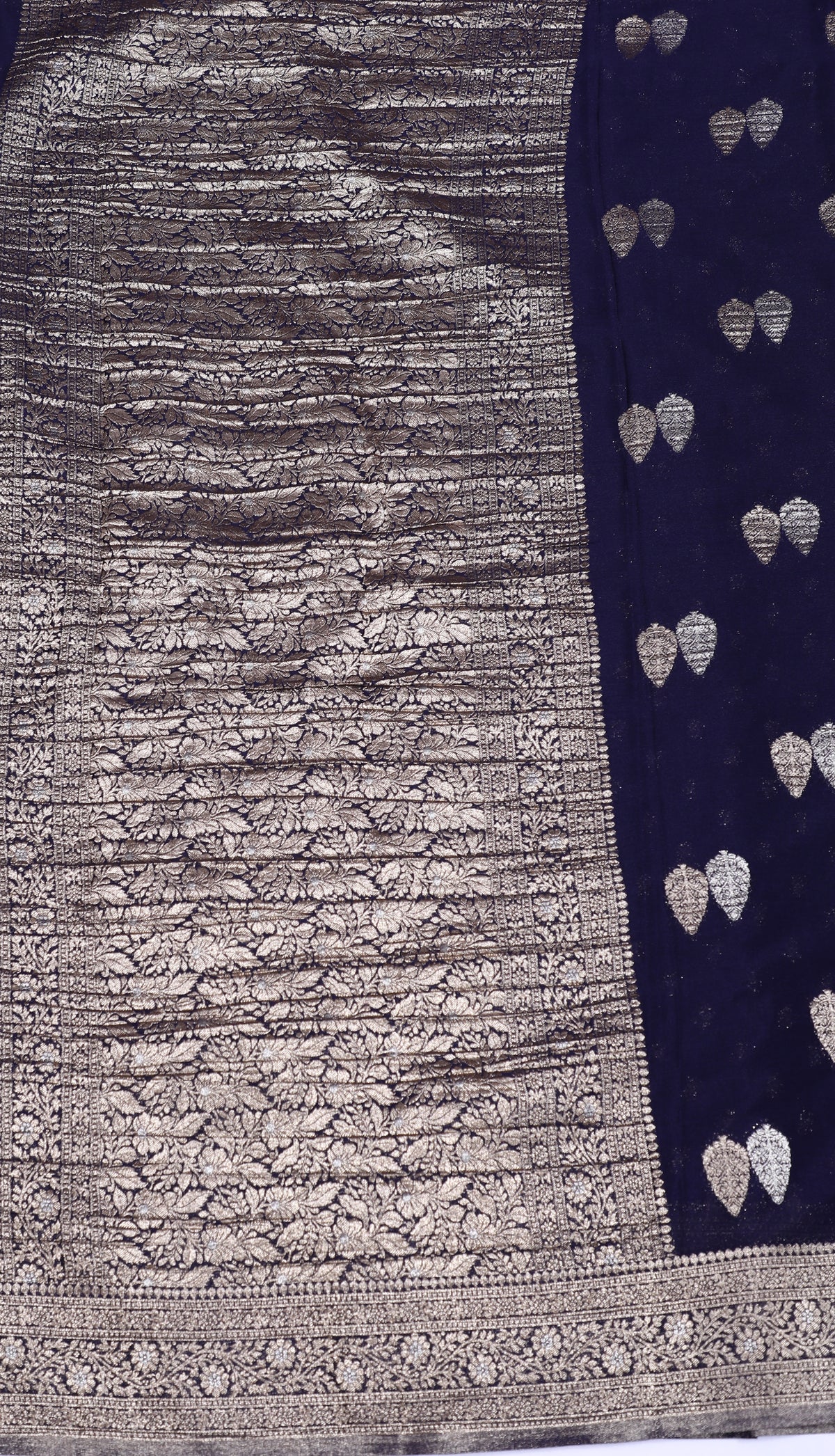 Navy Blue Banarasi Crape
