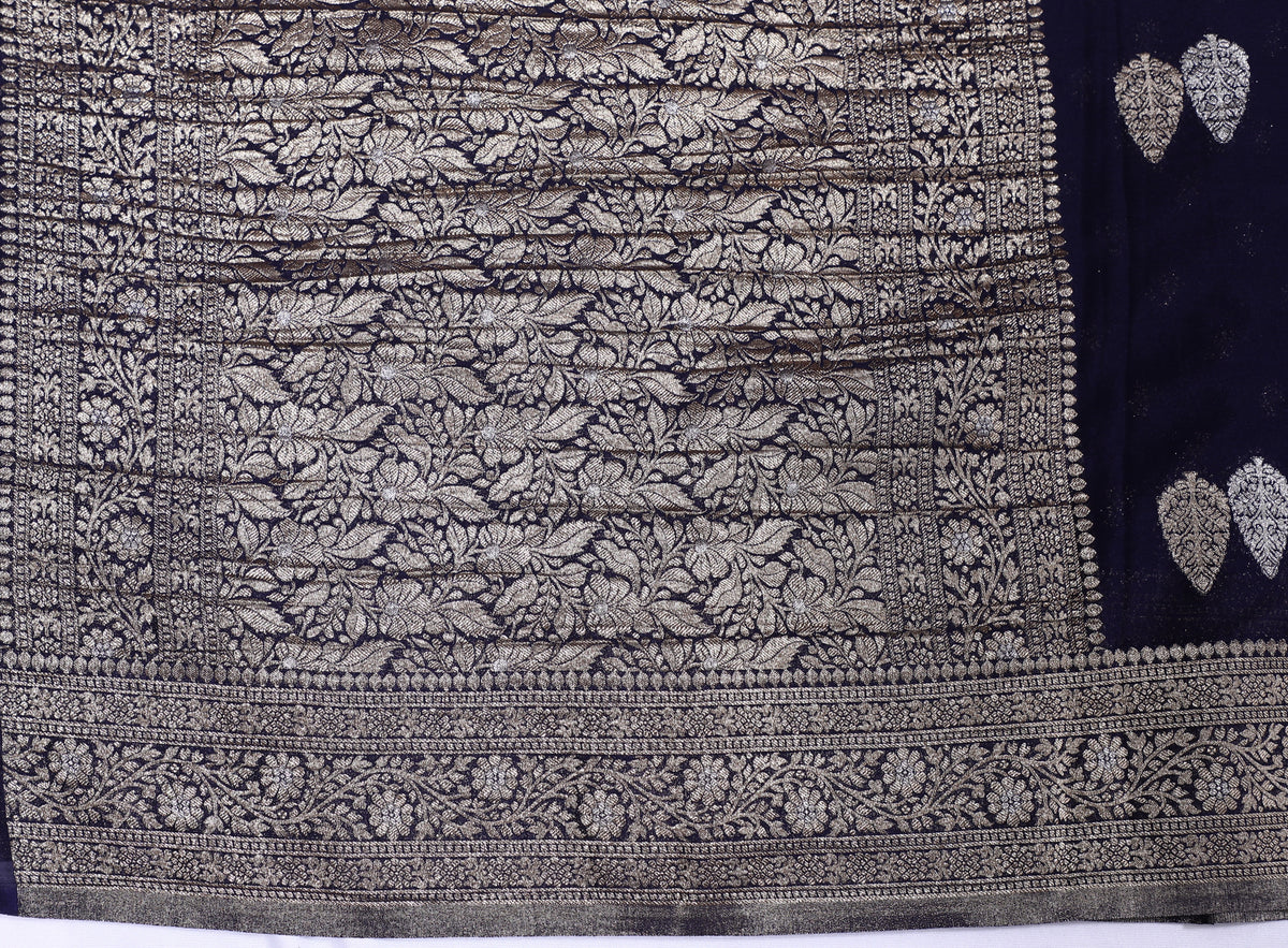 Navy Blue Banarasi Crape