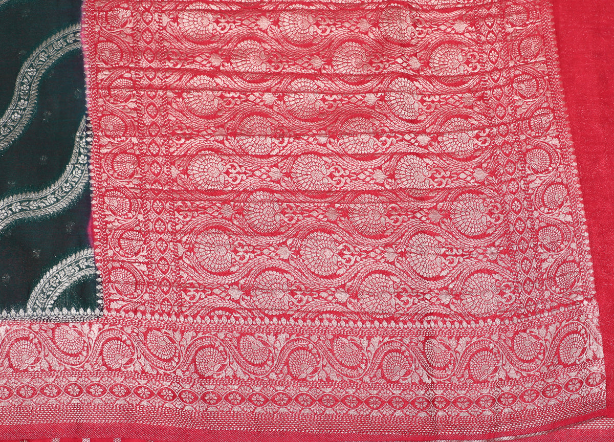 Green with Pink Banarasi Khadi Georgette