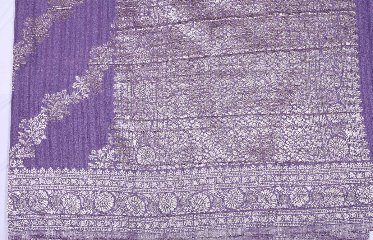 Lavender with Silver Zari Banarasi Khadi Georgette