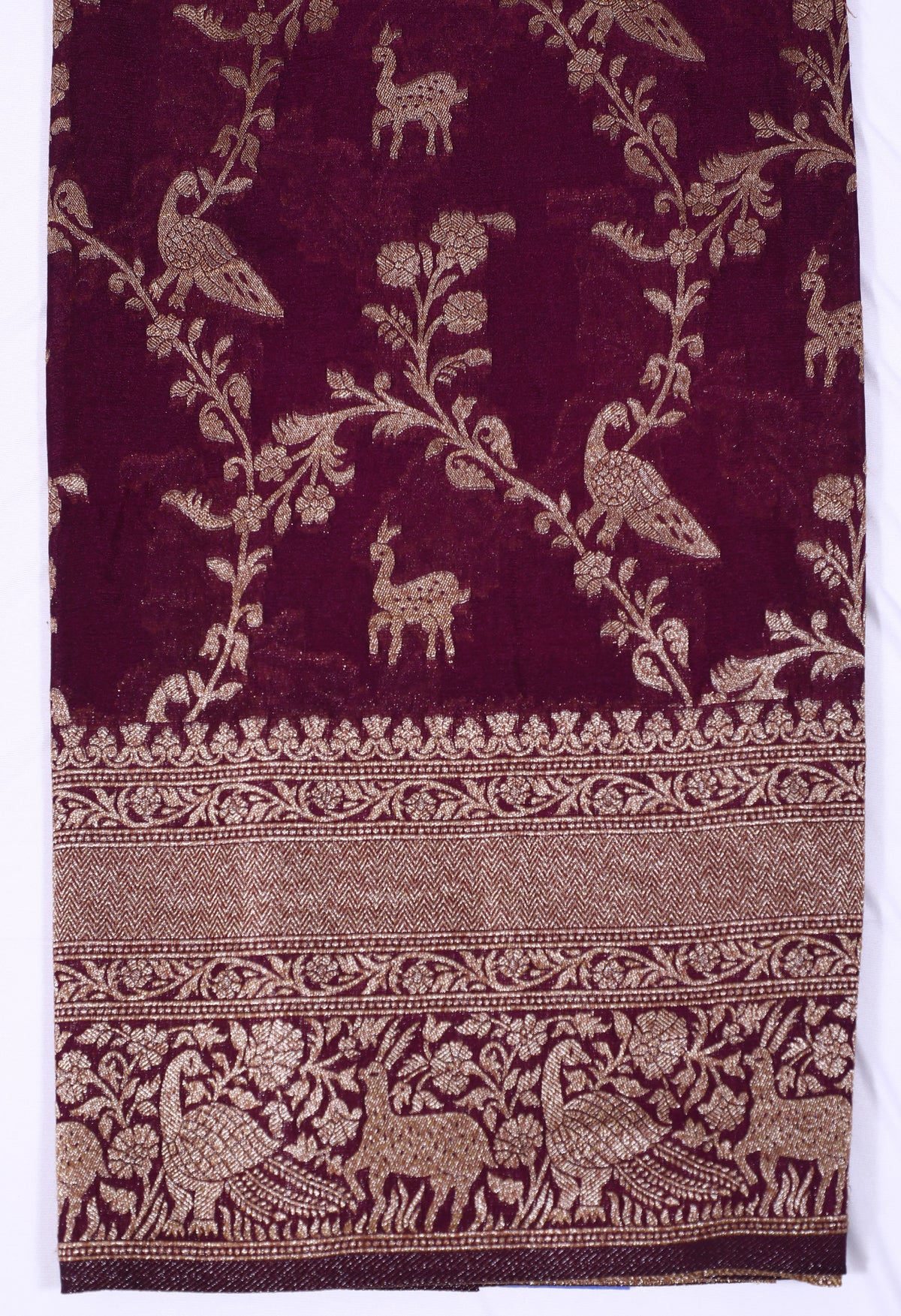 Maroon with Silver Zari Semi Banarasi Khadi Georgette