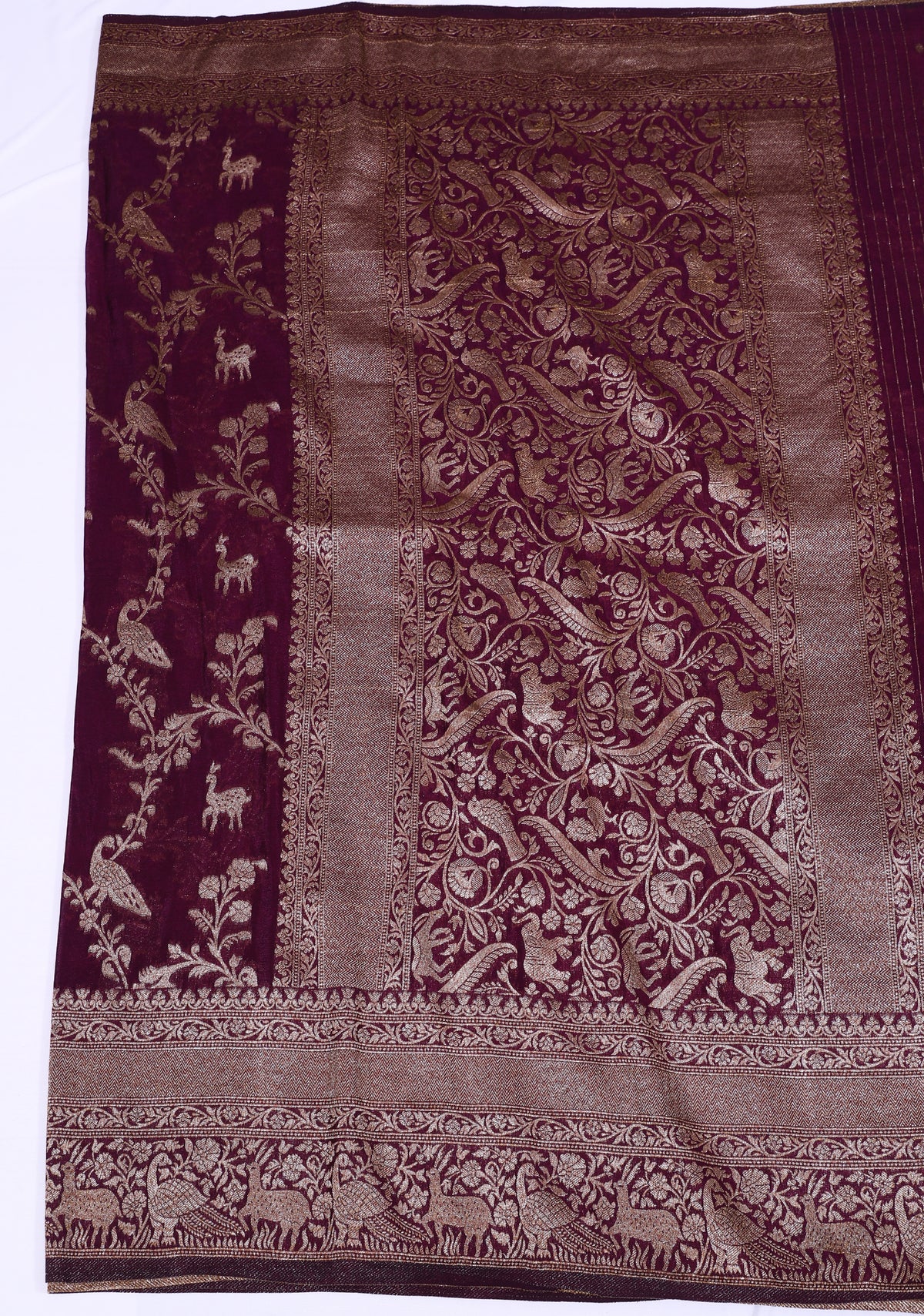 Maroon with Silver Zari Semi Banarasi Khadi Georgette