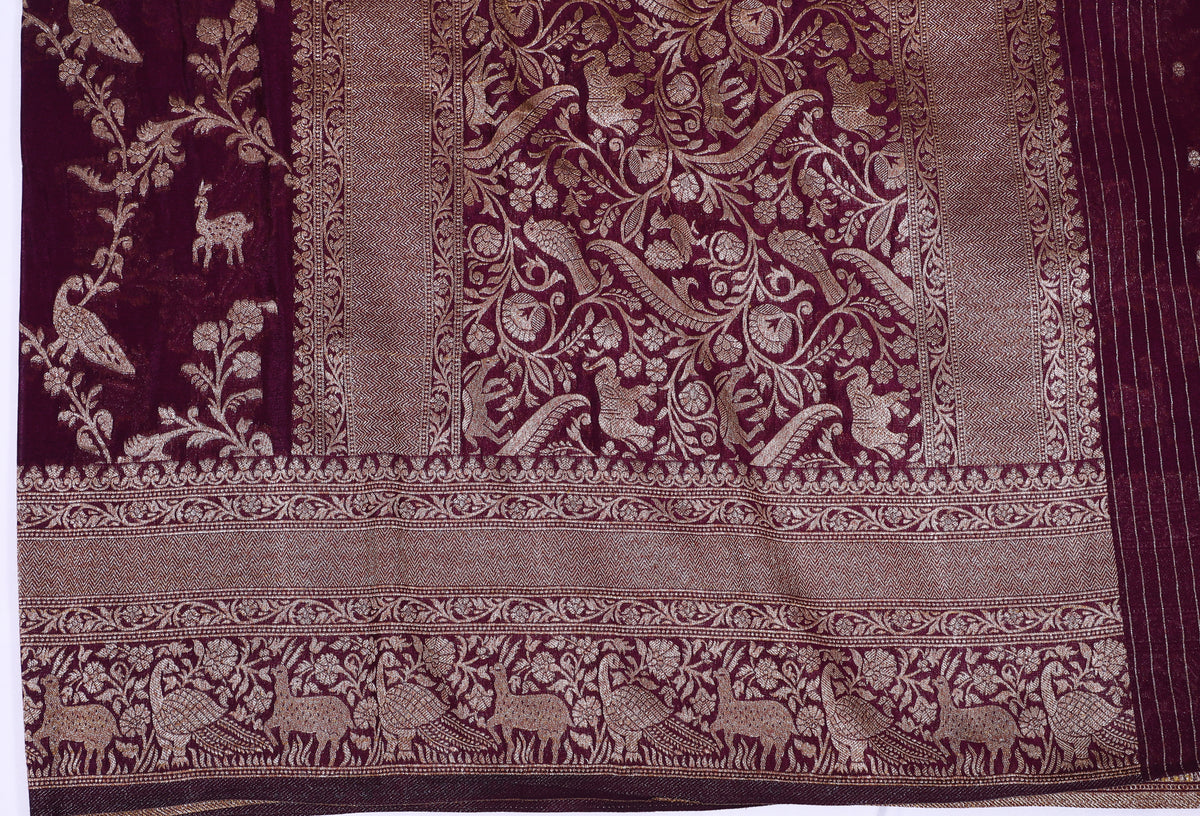 Maroon with Silver Zari Semi Banarasi Khadi Georgette