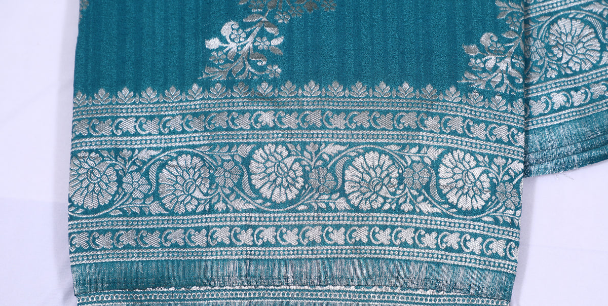Rama Green with Silver Zari Banarasi Khadi Georgette
