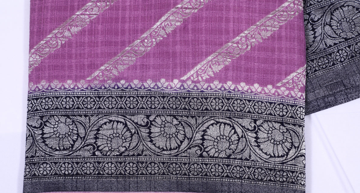 Lavender with Navy Blue Banarasi Khadi Georgette