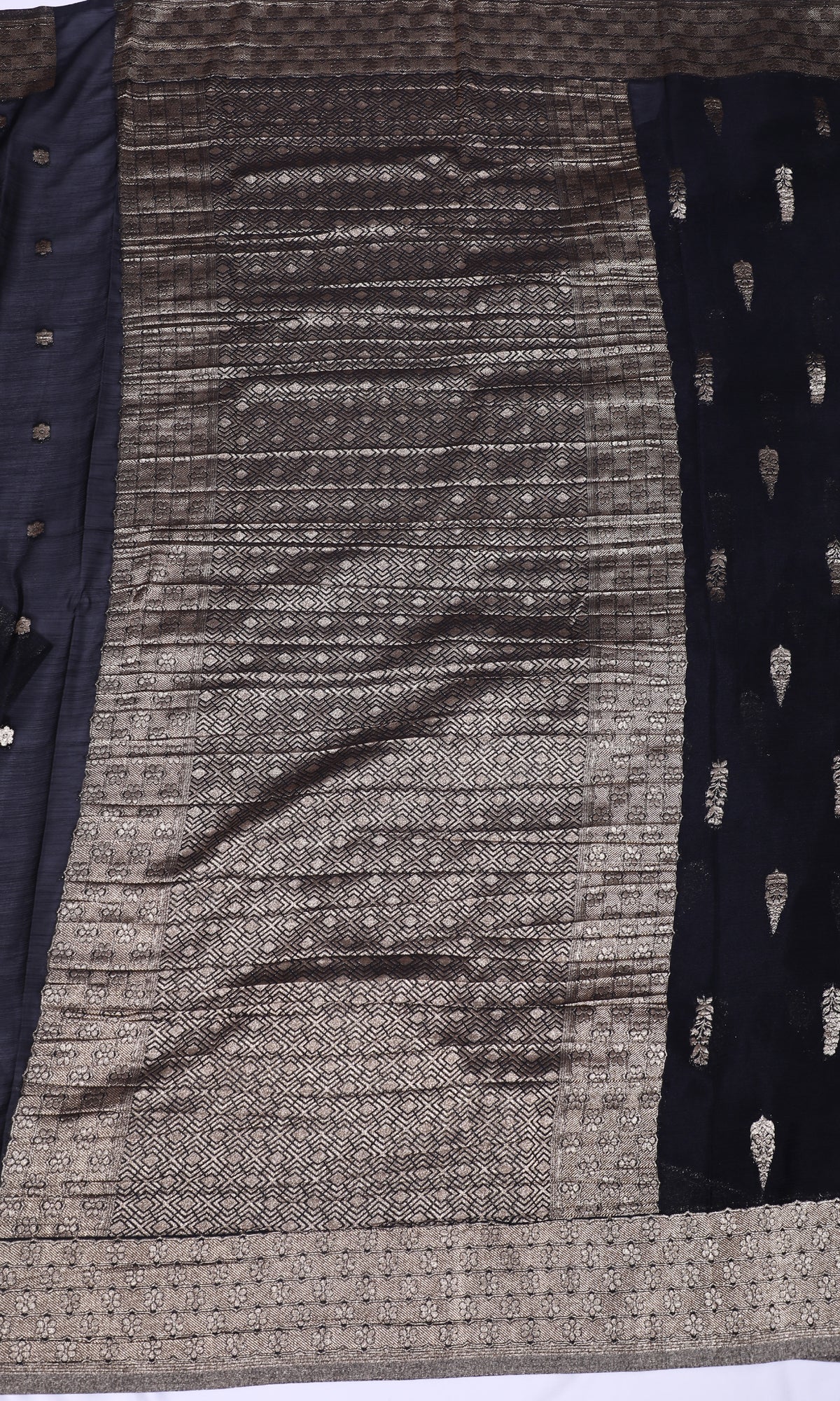 Navy Blue Silver Zari Banaras Crape Silk