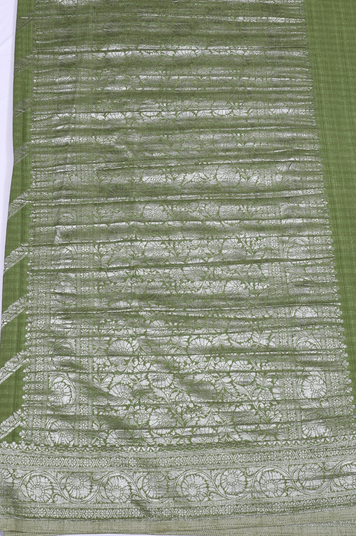 Green with Silver Zari Banarasi Khadi Georgette