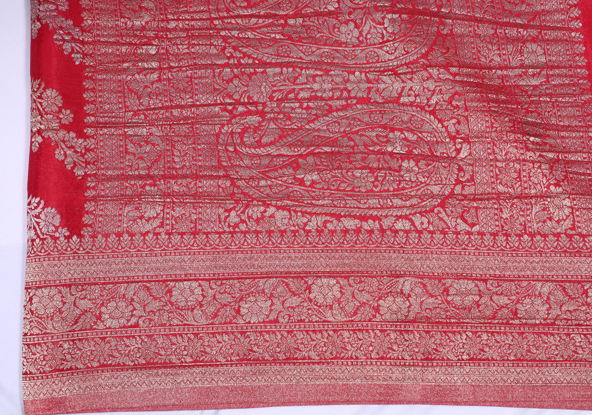 Red with Silver Zari Banarasi Crape