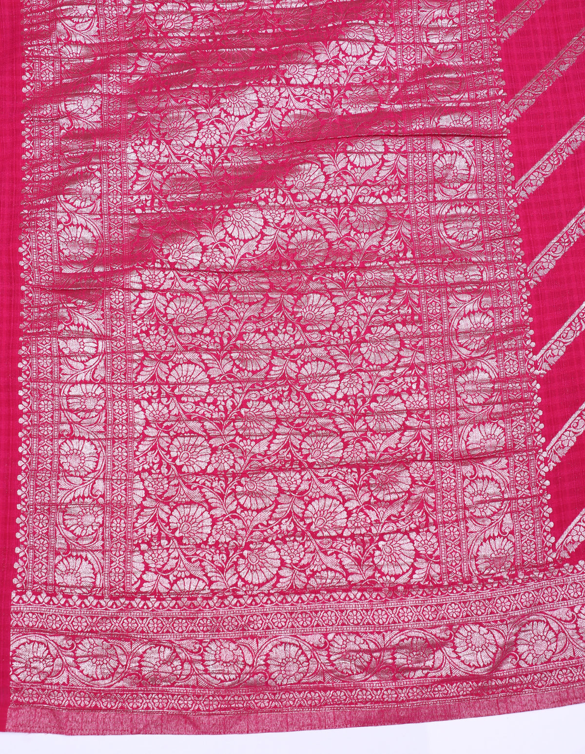 Rani Pink with Silver Zari Banarasi Khadi Georgette
