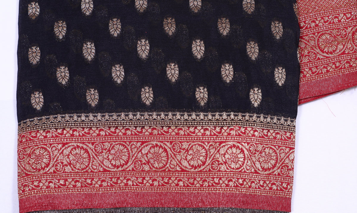 Blue with Marron Banarasi Khadi Georgette
