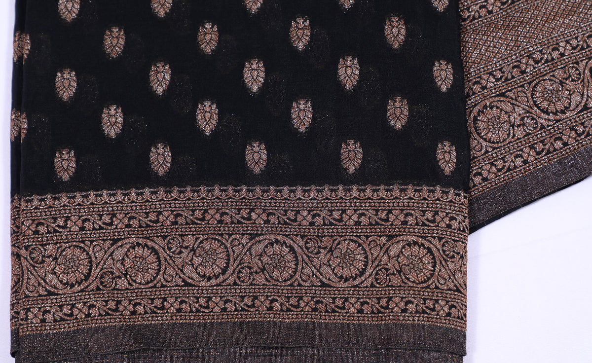 Black with Antique Zari Banarasi Khadi Georgette