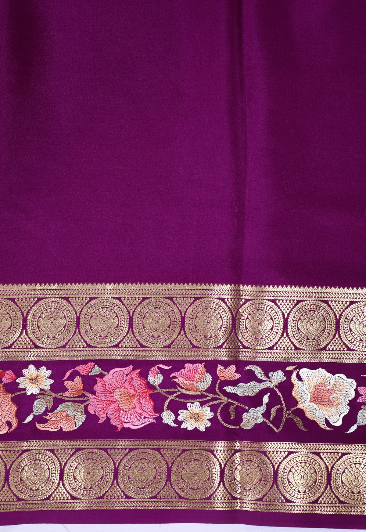 Lavender Self Plain Emb Work Pure Crepe Silk Saree