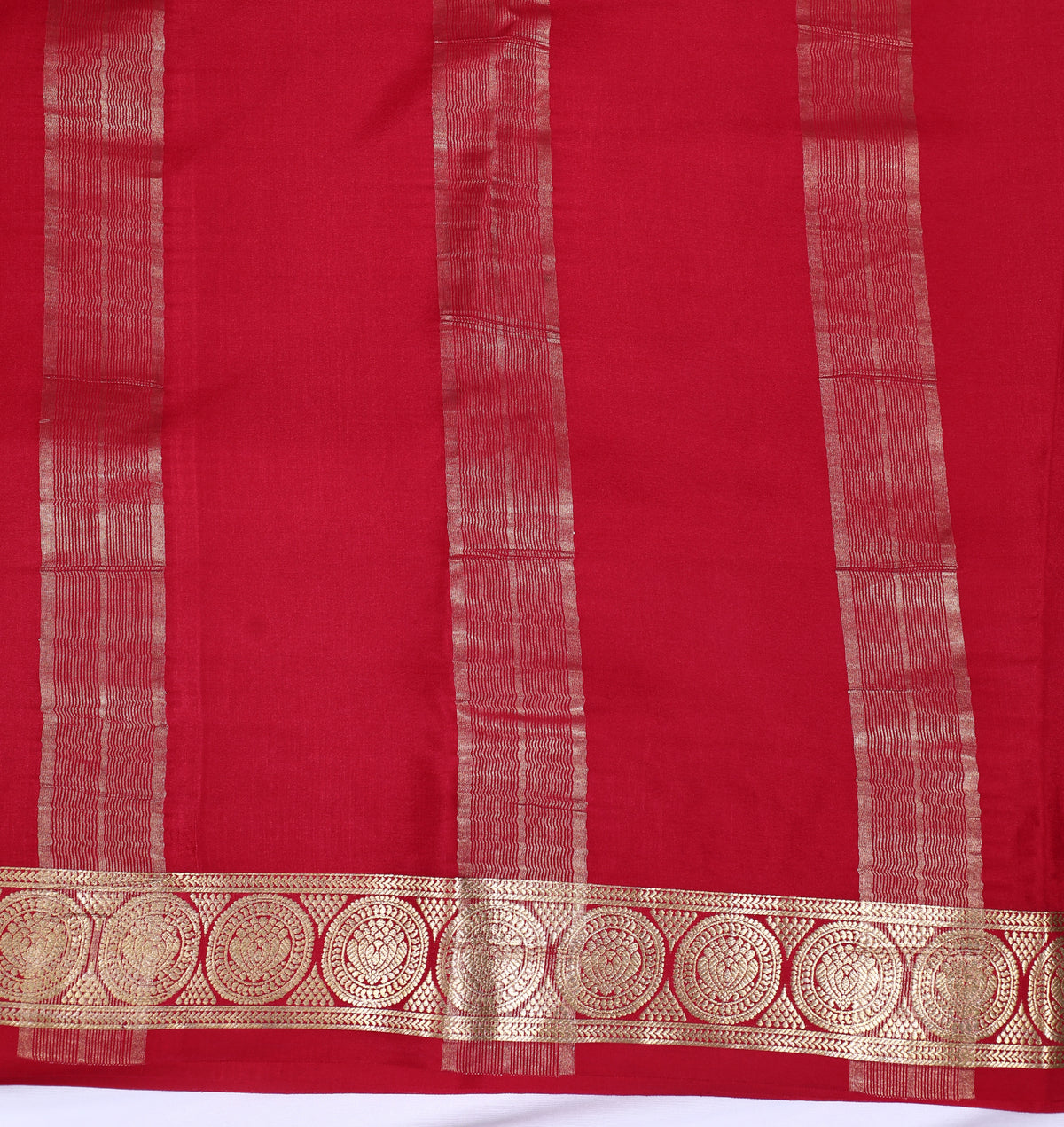 Red Self Plain Emb Work Pure Crepe Silk Saree