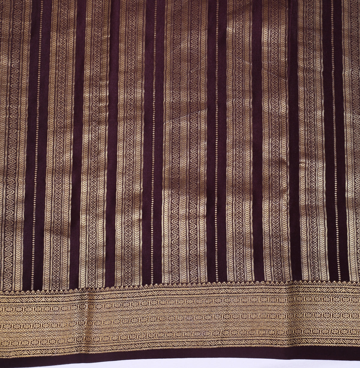 Rust Orange with Brown Checks Butta Pure Crepe Silk Saree