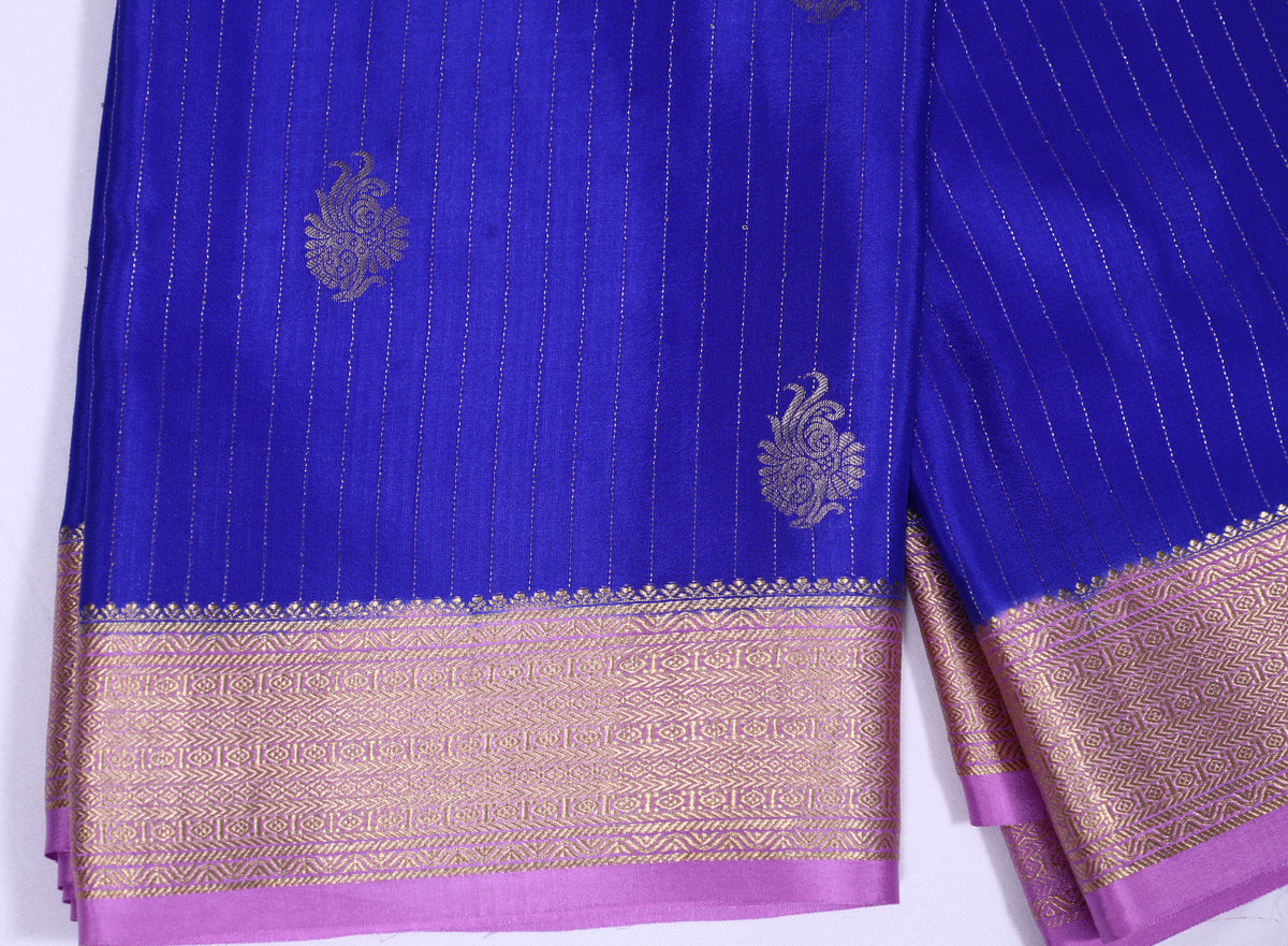 Dark Blue with Pink Checks Butta Pure Crepe Silk Saree