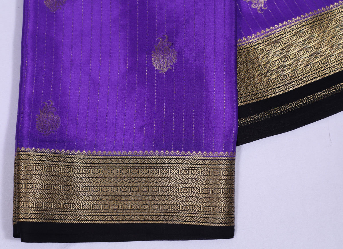 Purple with Black Checks Butta Pure Crepe Silk Saree