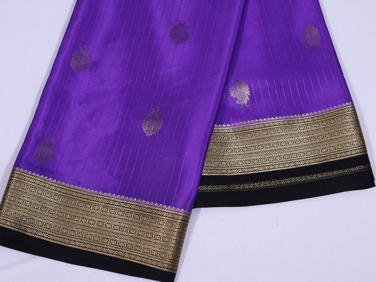 Purple with Black Checks Butta Pure Crepe Silk Saree