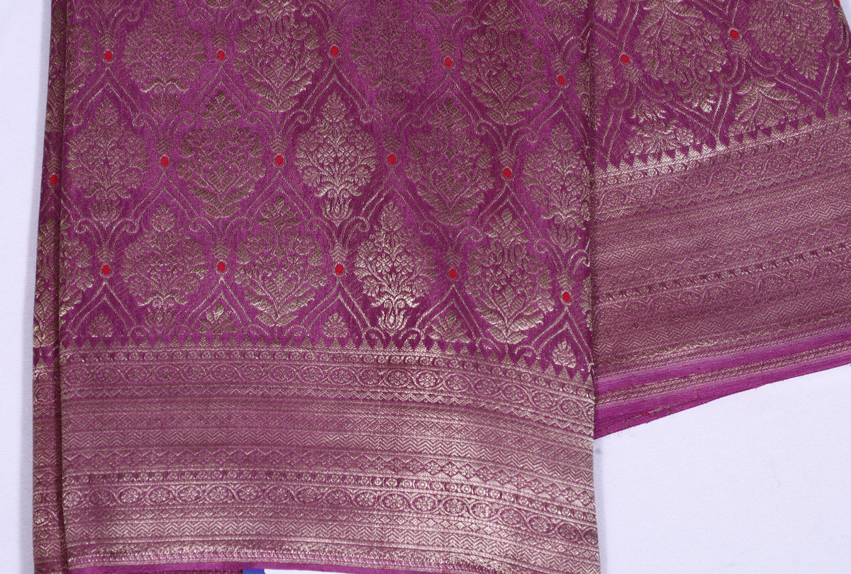 Light Pink Self Meena Brocade Pure Crepe Silk Saree