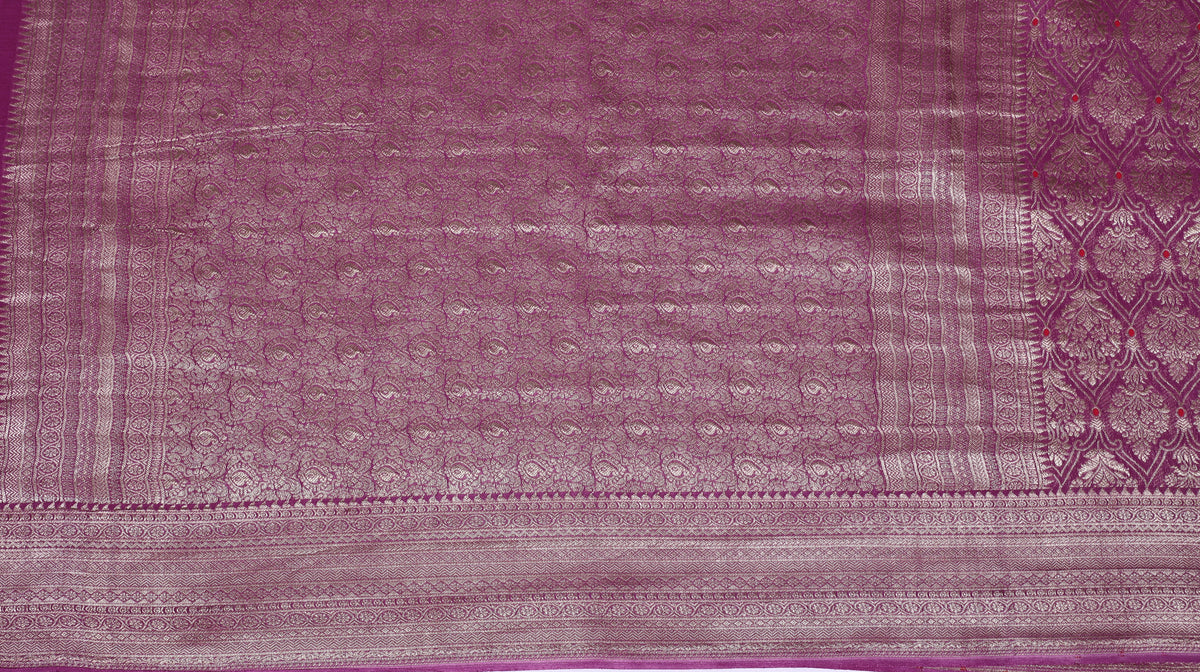 Light Pink Self Meena Brocade Pure Crepe Silk Saree