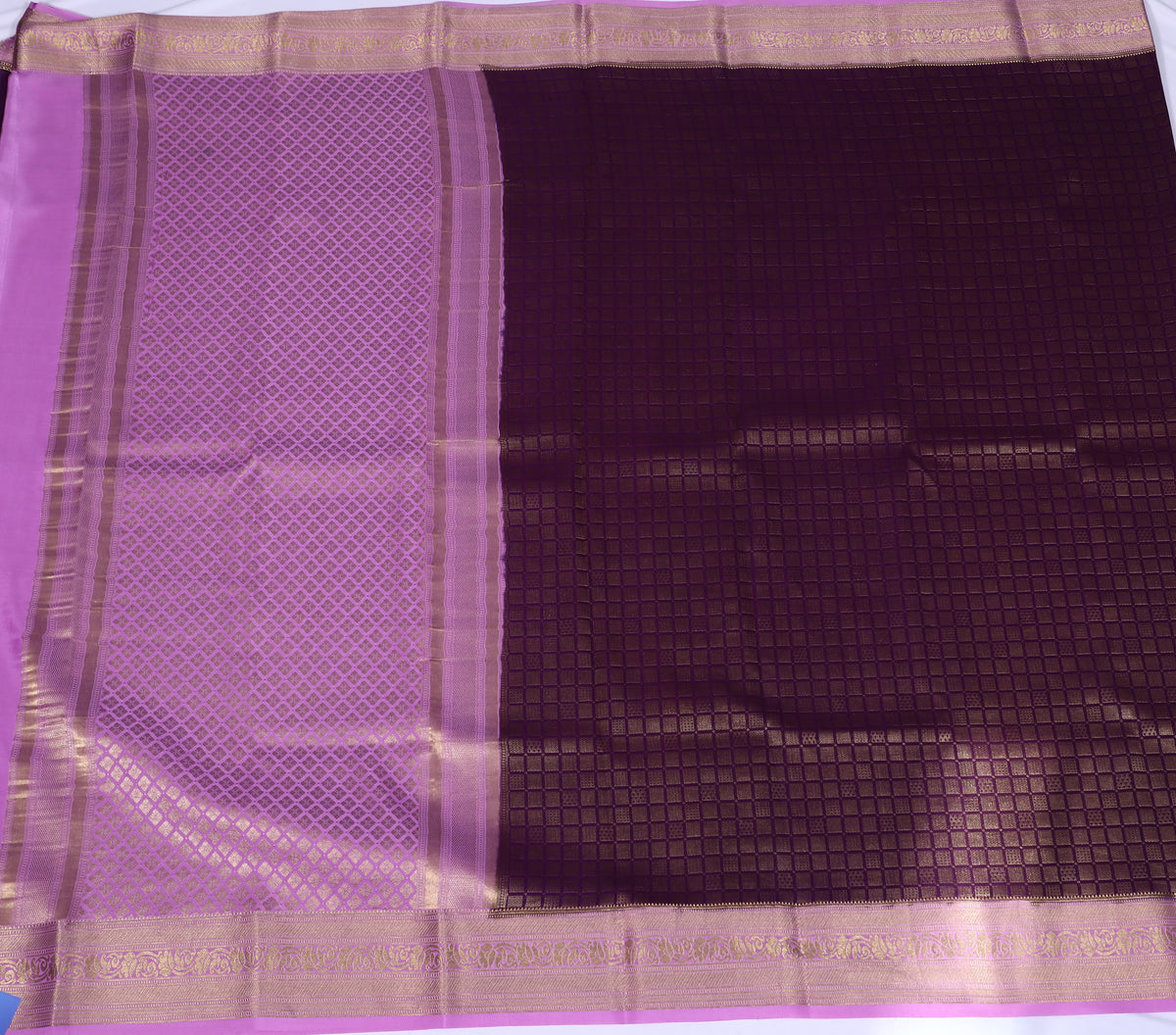 Purple with Pink Self Zari Brocade Pure Crepe Silk Saree