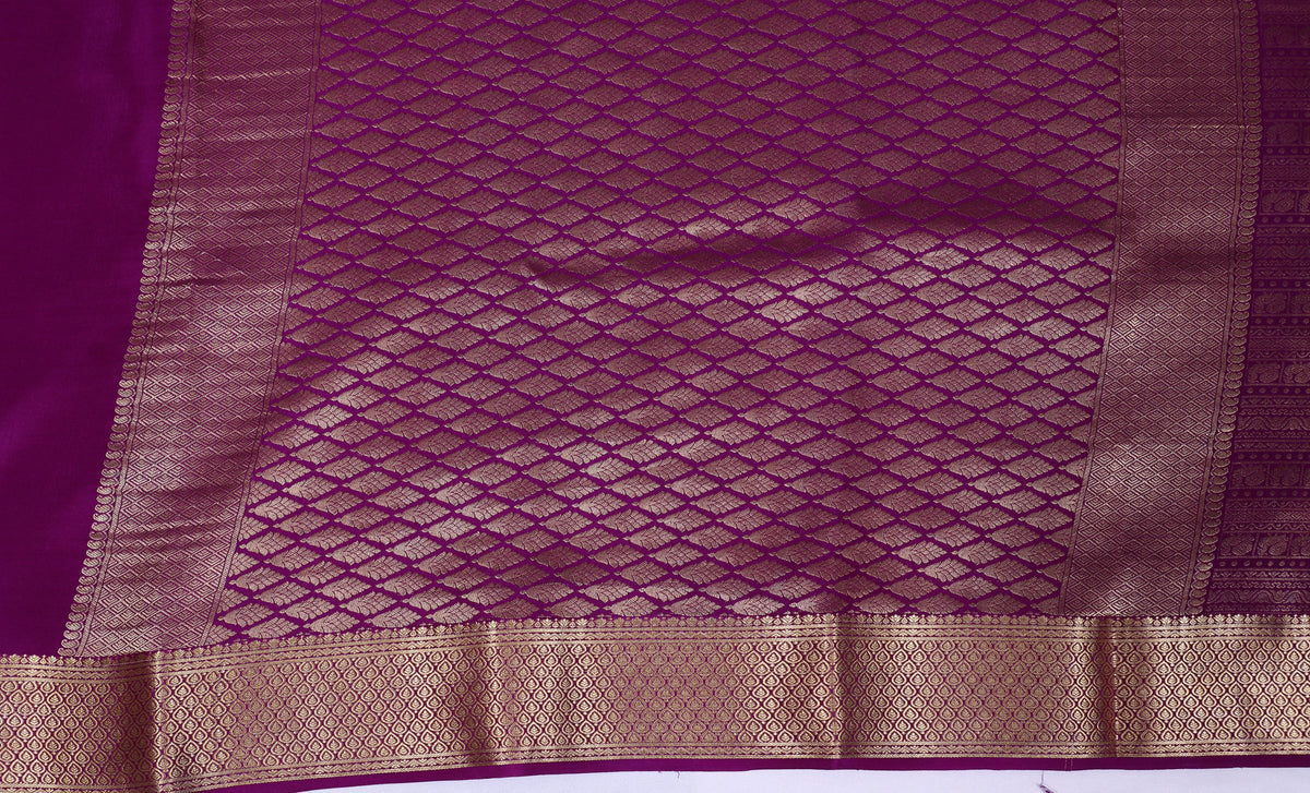 Lavender Self Zari Peacock Brocade Pure Crepe Silk Saree