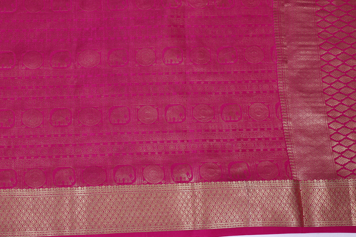 Pink Self Zari Elephant Brocade Pure Crepe Silk Saree