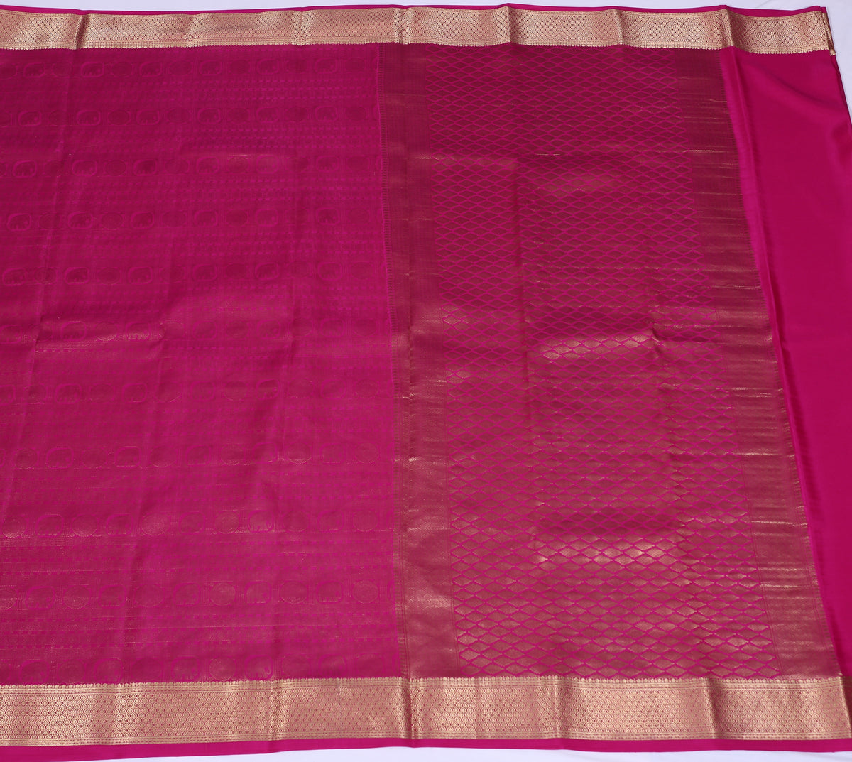 Pink Self Zari Elephant Brocade Pure Crepe Silk Saree