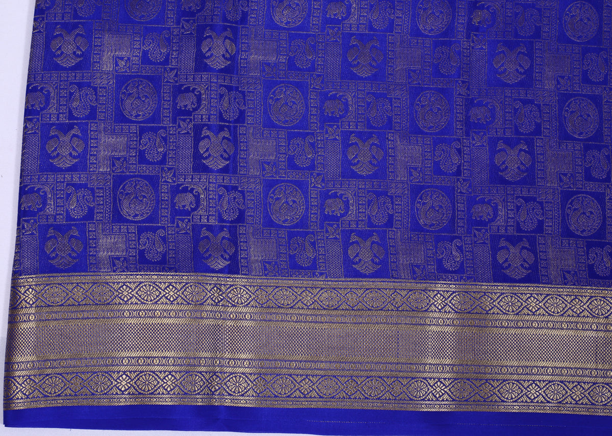 Royal Blue Self Zari Brocade Pure Crepe Silk Saree