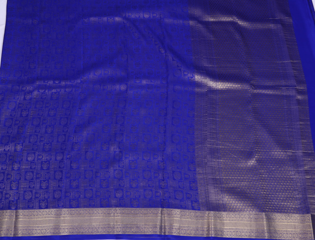 Royal Blue Self Zari Brocade Pure Crepe Silk Saree