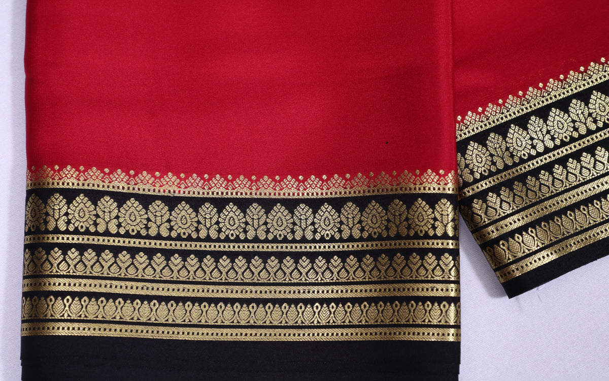 Red with Black Pure Crepe Silk Saree