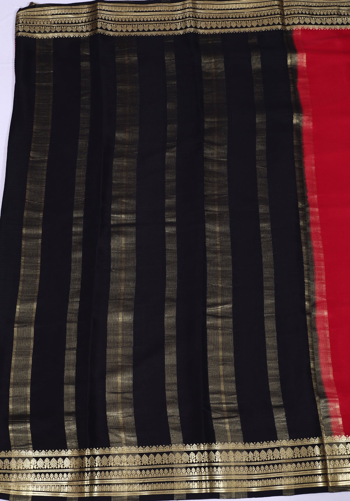Red with Black Pure Crepe Silk Saree