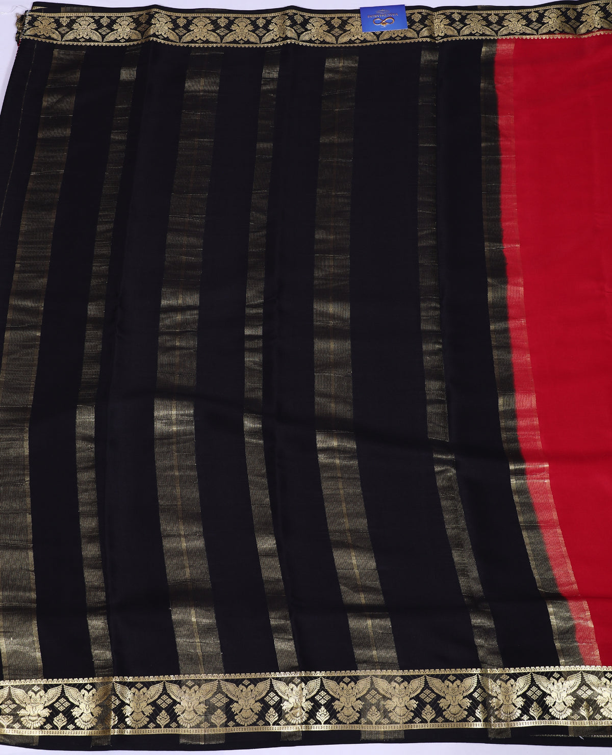 Red with Black GA Pure Crepe Silk Saree